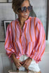 Stripe Crinckled Ruffled Sleeve Button up Loose Shirt